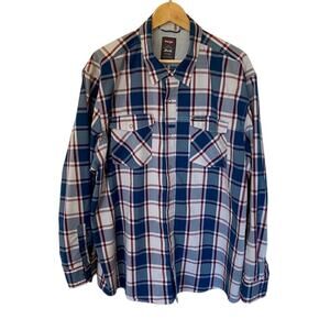 Wrangler Blue and White Plaid Snap Front Long Sleeve Shirt - 2XL